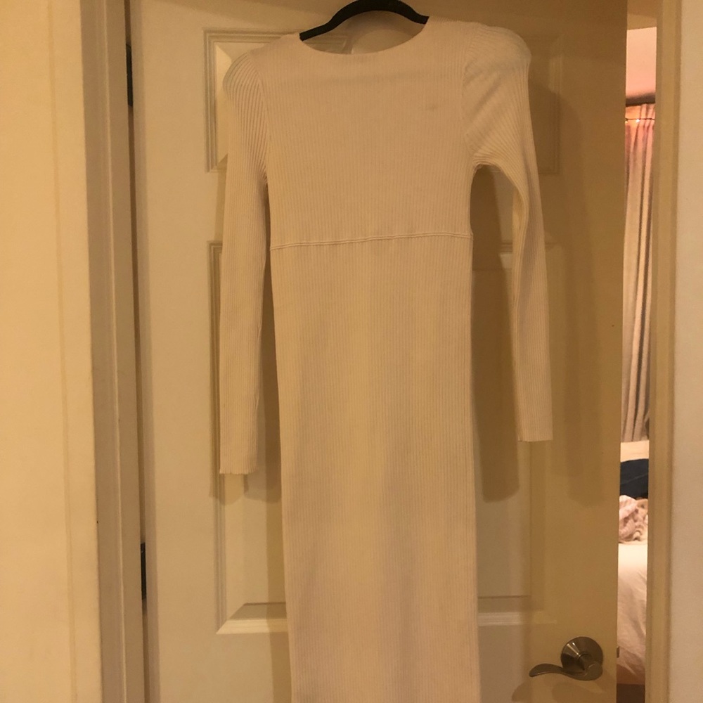 Zara Long Cream Ribbed Dress - Picture 5 of 6